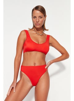 Buy Red Thong High Waist High Leg Bikini Bottom TBESS23BA00294 in Egypt