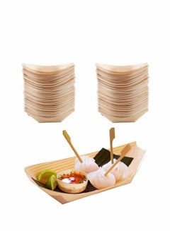 Buy Wood Serving Boats, Disposable Bamboo Dishes Plates Wooden Snack Bowls Food Tray Japanese Sashimi Sushi Boat Light Brown for Party Foods, Snacks, Canap, 50 Pcs in Saudi Arabia