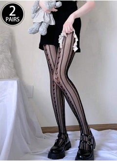 Buy Women's Tights Black Hollow Knitted Chiffon Lace Stockings, pantyhose, Fishnet Tights, High Waist Fishnet Floral Stockings(2 pack) in UAE