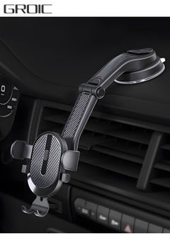 اشتري Car Phone Holder Mount, Universal Phone Mount for Car Dashboard Windshield Air Vent Long Arm Strong Suction Car Phone Holder  360 Degree Rotation Adjustable Dash Phone Stand في السعودية