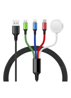 Buy 4-in-1 Nylon Braided Multi Fast Charging Cord Multiple Charger,Magnetic Wireless iWatch Charger Braided USB C/Lightning/Micro Compatible with iWatch Series 10-1/iPhone 16 /15 14/Galaxy Android-4FT in UAE