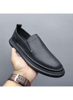 Buy First Layer Calf Leather Slip-on Men's Shoes Summer Lazy Loafers All-match Breathable Soft Surface Tendon Sole Loafers Men in Saudi Arabia