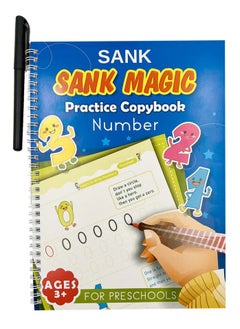 Buy Magic Copybook Number Writing Practice Book For Kids Grooved Handwriting Tracing Practice Kit With 1 Pen For Age 3-8 Kids in Saudi Arabia