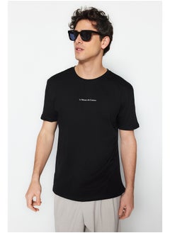 Buy Black Men's Regular Cut  Minimal Text Printed T-Shirt in Egypt