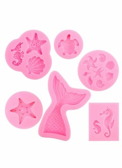 اشتري 6 Pieces Mermaid Tail Mould Silicone Mermaid Cake Moulds Chocolate Fondant Moulds 3D Mermaid Icing Moulds Seashell Cake Soap Mound Baking Molds Decorating Cakes في الامارات