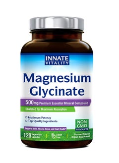 Buy Magnesium Glycinate 500mg per Caps, 120 Veggie Caps, Chelated for Maximum Absorption, Non-GMO, NO Gluten Dairy & Soy, Supports Muscle, Joint, Nerve and Heart Health in UAE