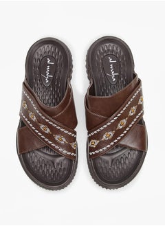 Buy Embroidered Leather Cross Strap Arabic Sandals in Saudi Arabia