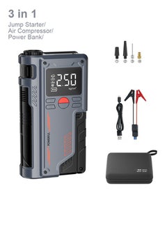 اشتري 3 in 1Digital Car Tyre Inflator Air Compressor & Jump Starter & Power Bank with Auto Stop and LED Light Fast Portable Air Pump for Car Bicycle Motorcycle Ball Air Mattress في السعودية