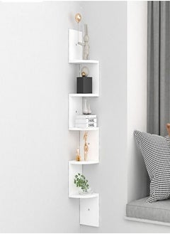 Buy 5-Tiers Wall Mounted Floating Shelf Wood Decorative Rack Corner Display Rack Multiple Storage Shelfs for Living Room Bedroom 20x20x125 cm in UAE