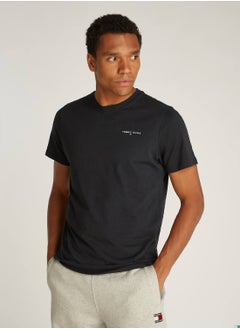 Buy Men's Linear Chest Slim T-Shirt - Cotton, Black in Saudi Arabia