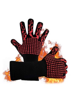 اشتري BBQ Gloves1472℉(800℃) Extreme Heat Resistant Grill Gloves14 inch Ultra-Long Wrist Cooking Gloves for BarbecueCookingSilicone Non-Slip Cooking Gloves 1 Pair (red) في الامارات