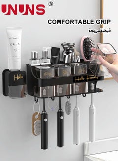 Buy Automatic Toothpaste Dispenser Wall Mounted With Toothbrush Holder,Multi-Functional Space Saving Toothbrush Organizer With 4 Cups,No Drill Need,Dustproof,4 Brush Slots And Hooks in UAE