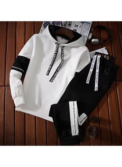 Buy Men's Long Sleeved Sportswear Top and Pants Hooded Sportssuit White in Saudi Arabia