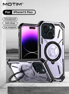 Buy iPhone 15 Plus Case with Armor Design Military Grade Protection Heavy Duty Protective Built-In Kickstand Phone Case Cover with Rotable Ring Holder Support Magnetic Charging in UAE