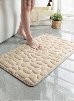 Buy 1-Piece Bathroom Non-slip Bath Rug Stone Textured Floor Mat Velvet Fabric Camel 60x40 Centimeter in UAE