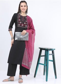 اشتري Floral Embroidered Kurta and Wide Leg Pant with Dupatta Set في السعودية