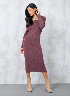 Buy Cross Strap Tie-Up Waistband Knit Sweater Midi Dress in Saudi Arabia