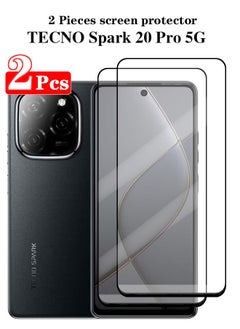 Buy 2 Pieces Full Cover Glass Screen Protector For TECNO Spark 20 Pro 5G Black/Clear and Screen Protector Accessorie in Saudi Arabia