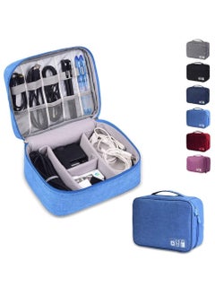 اشتري Electronics Organizer Waterproof Carrying Case - Universal Travel Digital Accessories Storage Bag for Portable Charger, Cables, Earphone, Ipad Mini, iPhone, Cord, with Dividers - Sky Blue في الامارات