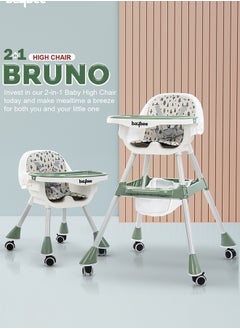 Buy 2 In 1 Baby Adjustable High Chair With Storage, Tray And  Wheels For 6 Months to 3 Years, Green in UAE