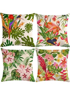 Buy Pillow Covers, Tropical Cushion Covers Tropical Leaves & Flowers with Parrot Flamingo Bird Pattern Home Decorative for Outdoor Patio Garden Living Room Sofa, 18”×18” Pillowcase, 4 Pcs in UAE