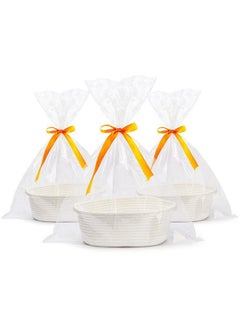 Buy 3 Piece Small Woven Basket With Gift Bags And Ribbons Different Size Empty Rope Basket For Storage 12"X 8" X 5" Baby Toy Basket With Handles White in UAE