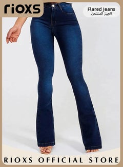 Buy Women's Denim Pants Curvy Bootcut Mid-Rise Stretch Juniors Classic Fit Jeans 90s Vintage High Stretch Mid Rise Straight Leg Ripped Jeans in Saudi Arabia