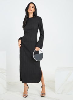 Buy Textured Shift Maxi Dress with Slit Hem in Saudi Arabia