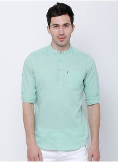 اشتري Mandarin Collar Slim Fit Shirt with Roll Up Sleeves في السعودية