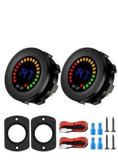 اشتري 2PCS Battery Meter, Waterproof DC 12V Voltmeter Waterproof LED Digital Display Voltage Gauges Round Car Voltmeters Meter Voltage Tester Gauge Meter for Marine Car Motorcycle Truck Boat RV, Short Body في الامارات