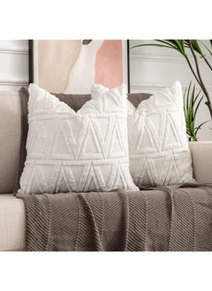 Buy Faux Wool Throw Pillow Covers Decorative Soft Plush Pillow Covers Triangles Luxury Style Cushion Case Pillow Shell Boho Cushion Pillowcase For Sofa Bedroom Set Of 2 16 X 16 Inches White in Saudi Arabia