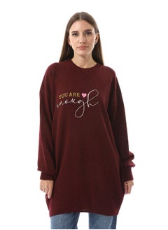 Buy You Are Enough Embroidered Slip On Burgundy Sweater in Egypt