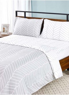 Buy Chevron Duvet Cover and Pillowcase Set, Silver & White - 230x220 cm in UAE