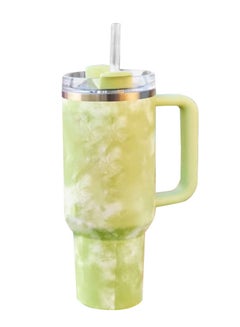 Buy 40oz Tumbler With Handlec Travel Mug Straw Covers Cup with Lid Insulated Quencher Stainless Steel Green in UAE