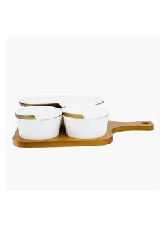 Buy Feast Verde 4-Piece 3-Compartment Serving Set with Bamboo Tray 230 ml in UAE