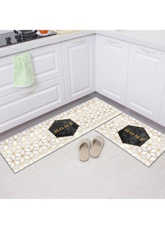 Buy 2 PCS Set Large Kitchen Mats With Thick Non Slip Bottom For Kitchen Floor With Beautiful Design (50×80CM And 50×160CM) in UAE