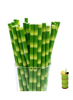 اشتري Green Bamboo Paper Straws, 7.75 inch, 200 Counts Disposable Paper Drinking Straws Bamboo Printed Party c o c ktail Straws with Recycled Packaging في السعودية