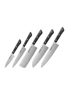Buy Samura Harakiri Set Of 5 Kitchen  Knives With Black Handles: Paring Utility Nakiri Santoku Chef'S Knife in UAE