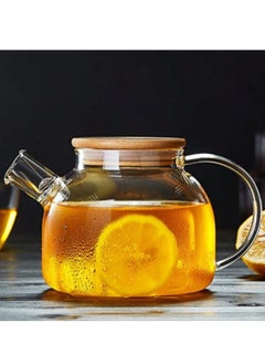 Buy Glass Teapot, Stovetop & Microwave Safe Glass Borosilicate Teapot, Glass Teapot with Strainer, Glass Pot with Wooden Lid, Loose Leaf and Fruit Tea and Fragrant Tea, 34oz/1000ml (Wooden Lid) in UAE