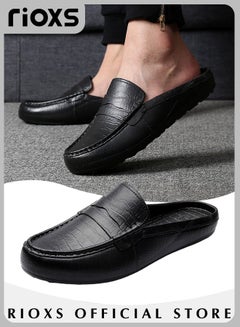 Buy Men's Flat Mules Closed Toe Clog Sandals Faux Leather Fashion Slippers Slip-On Backless Mule Shoes in UAE