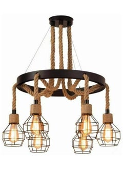 اشتري Retro 6-Light Industrial Pendant Light,American Country Style Rope Chandelier Ceiling Light Fixture,Vintage Iron Cage Hanging Lamp for Kitchen Island Dining Room Living Room Bedroom في الامارات