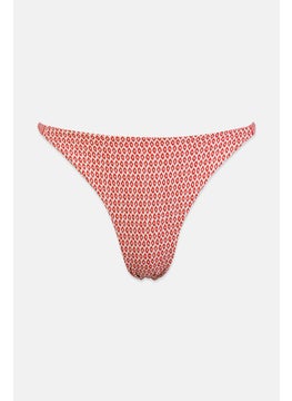 Buy Women Eyelet Pattern Bikini Bottom, Red and White in Saudi Arabia