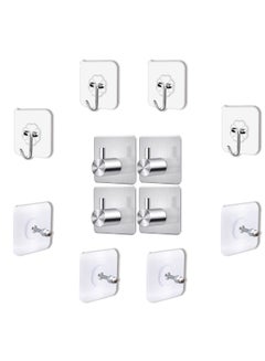 Buy VIXEL 12 pcs Pack of Self Adhesive Stainless Steel Heavy Duty Wall Hooks for Hanging Towels, Robes, Hats, Bags, Keys, and Other Items in UAE