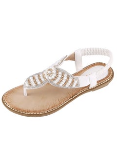 اشتري New Water Diamond Pearl Women's Shoes Solid Color Pinch Toe Elastic Band Sandals في الامارات