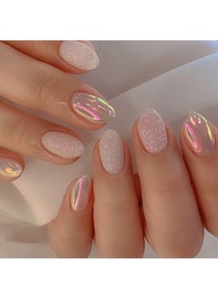 Buy Aurora Glitter Short Fake Nails 24Pcs in Saudi Arabia