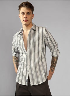 اشتري Relaxed Fit Multi Colour Cot/Poly Waffle Stripes Shirt – Unique and Stylish في الامارات