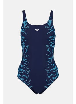 Buy Women Graphic Print One Piece Swimsuit, Navy and Blue in Saudi Arabia