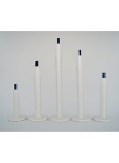 Buy Candle holder set of 5 pieces of different lengths, wood with an aluminum base, decorative candle holder - for room decoration, dining table decor (white) in Egypt