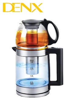 Buy 2-in-1 Glass Kettle And Turkish Tea Maker, 1.8-Liter Capacity + 1-Liter Glass Teapot, 1500 Watts From Denex DX2015 in Saudi Arabia