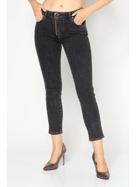 Buy Women Slim Fit Washed Stretchable Denim Jeans, Black in UAE